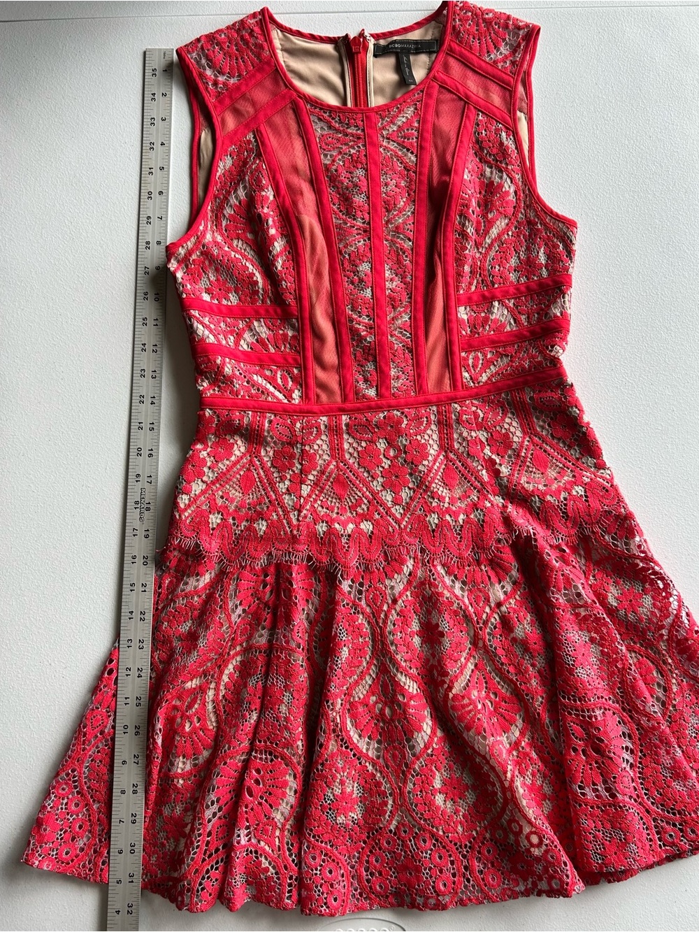 BCBGMAXAZRIA Shira Red Lotus Lace Fit & Flare Mini Dress - Size 4 - Picture 10 of 12